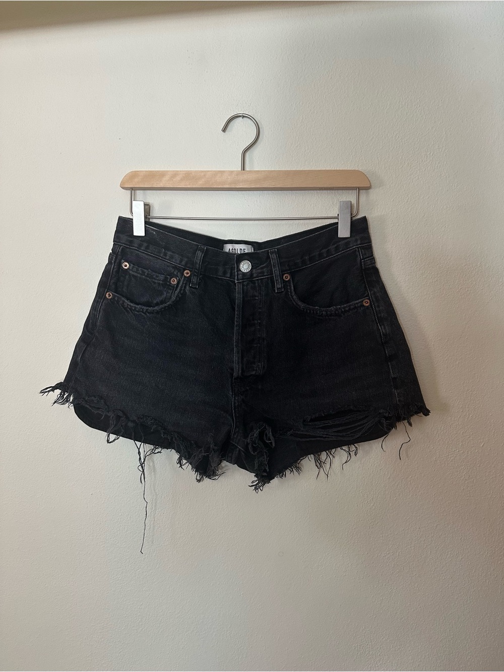 Agolde Black Distressed Cutoff Denim Shorts